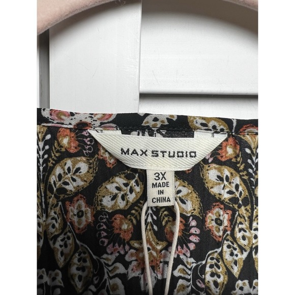 Max Studio Boho Floral Flare Sleeve Knife Pleat Peasant Top Women's Size 3X NWT - Picture 2 of 9